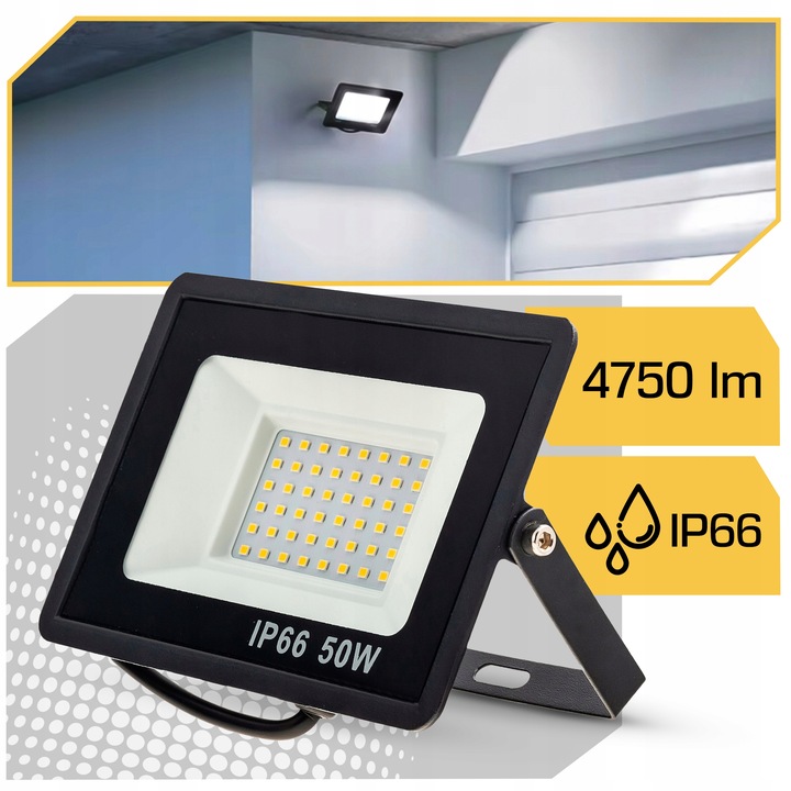 HALOGEN LED 50W NAŚWIETLACZ LAMPA IP66 4500lm MOCNY WODOODPORNY PREMIUM Marka Lewer